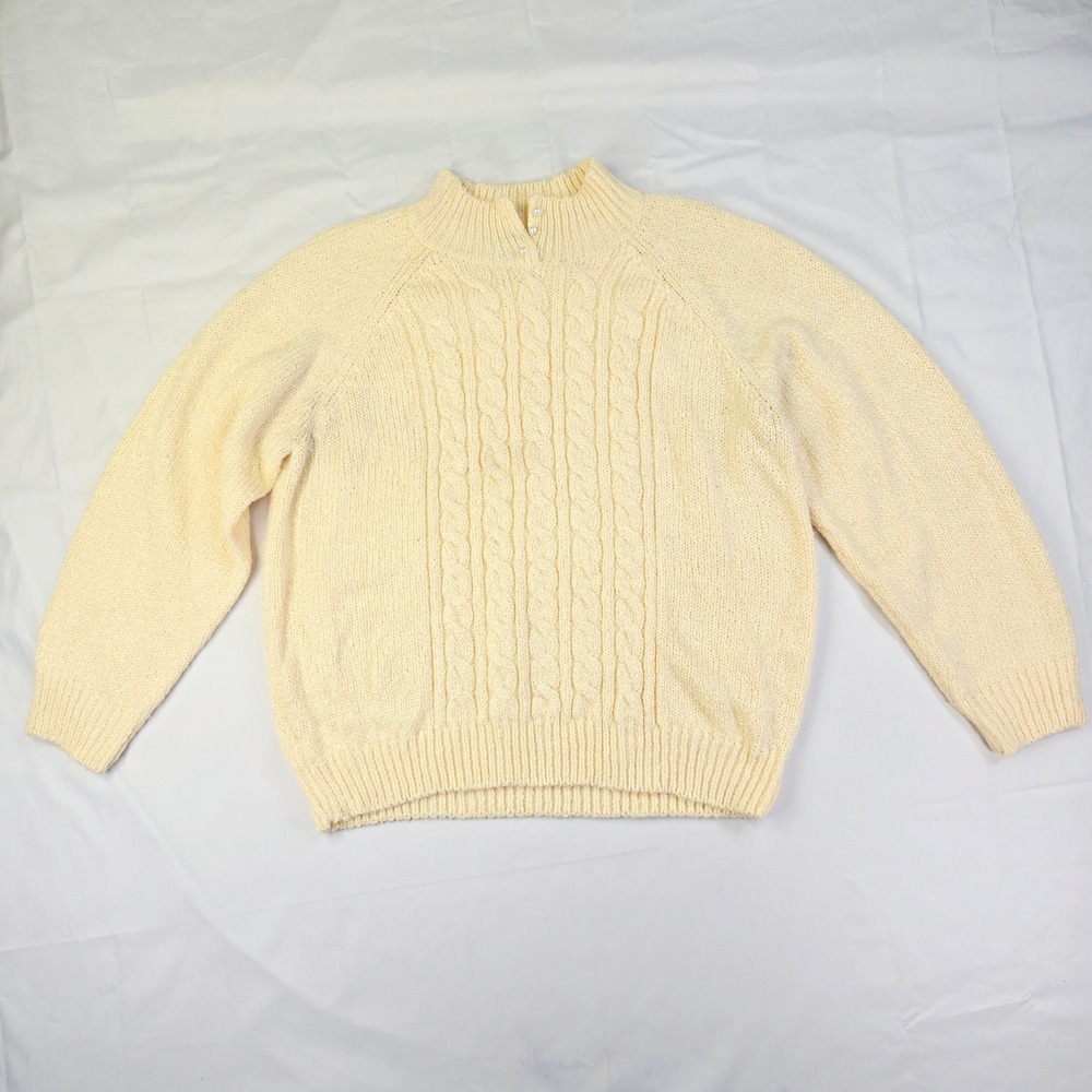 Karen Scott Cable Knit Sweater Women P/XL Yellow Mock Neck Long Sleeve Petite
